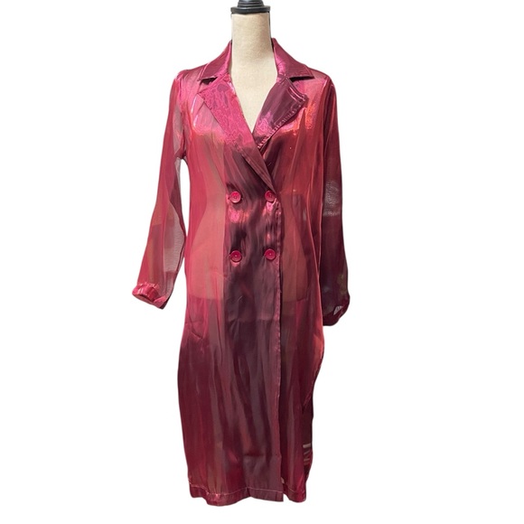 NWT Anthropologie‎ Femme Sheer Trench Coat Duster Unique Dopamine Dressing - Picture 2 of 13